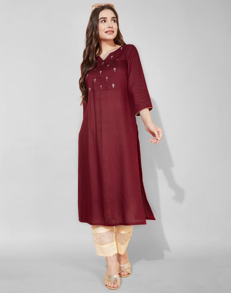Maroon Embroidered Kurti | Sudathi
