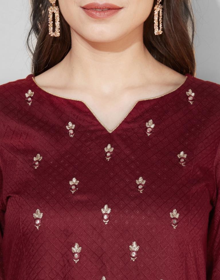 Maroon Embroidered Kurti | Sudathi