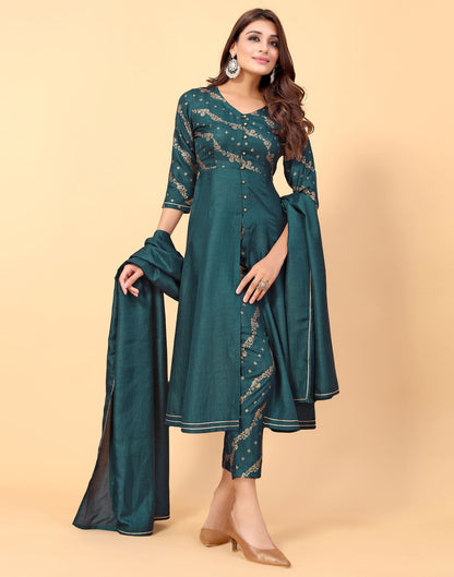 Teal Kurti With Pant And Dupatta