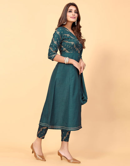 Teal Kurti With Pant And Dupatta