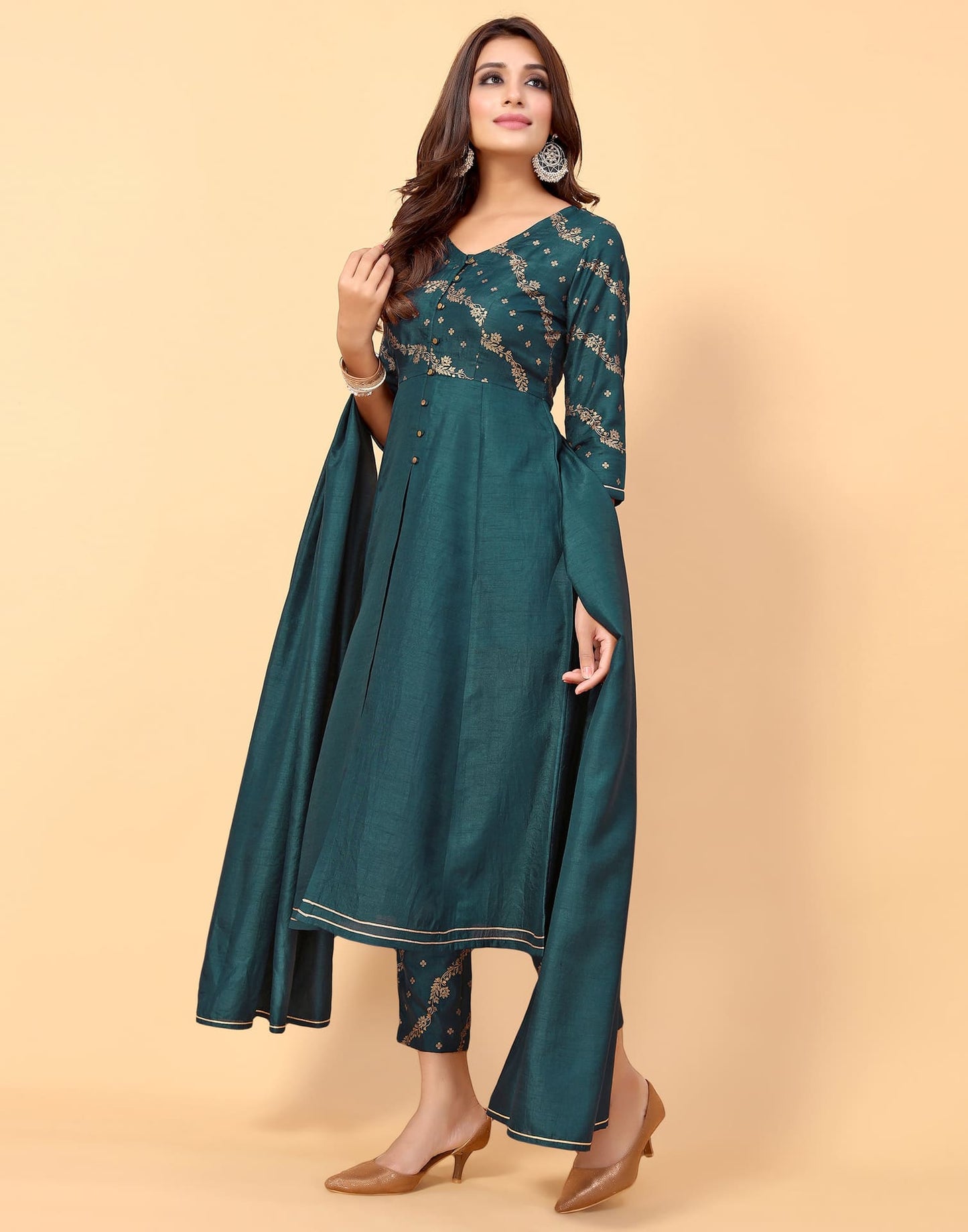 Teal Kurti With Pant And Dupatta