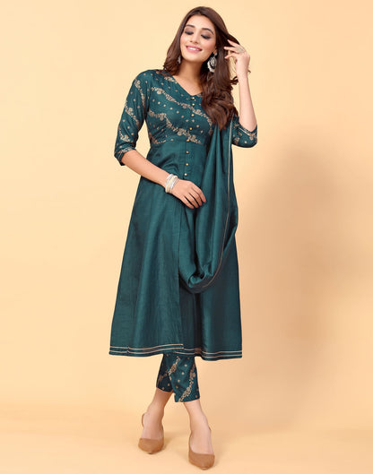 Teal Kurti With Pant And Dupatta