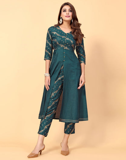 Teal Kurti With Pant And Dupatta