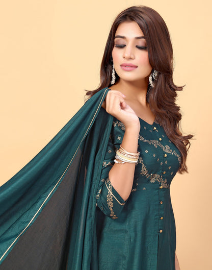 Teal Kurti With Pant And Dupatta