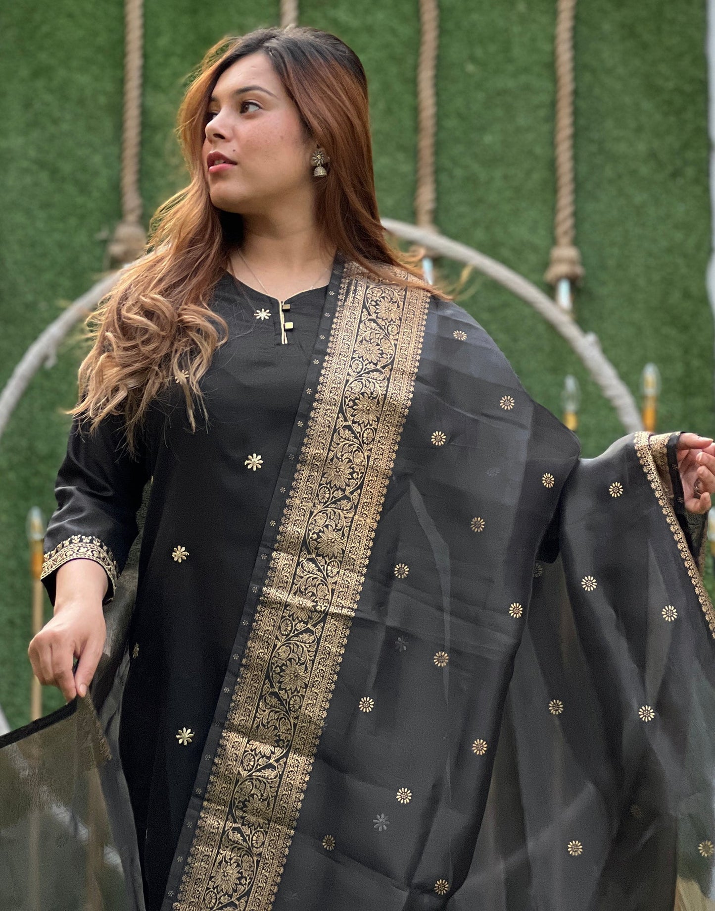 Black Kurti With Pant And Dupatta | Leemboodi