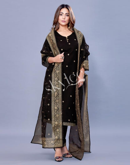 Black Kurti With Pant And Dupatta | Leemboodi