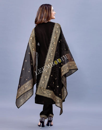 Black Kurti With Pant And Dupatta | Leemboodi