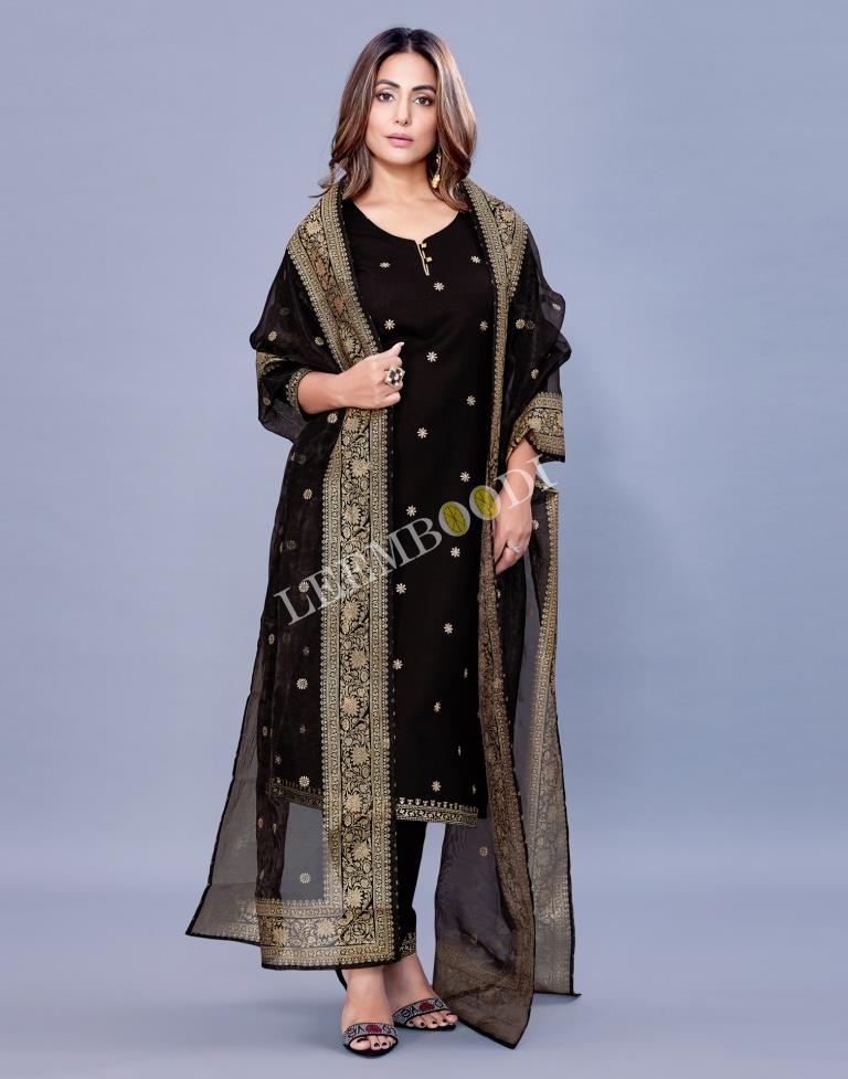 Black Kurti With Pant And Dupatta | Leemboodi