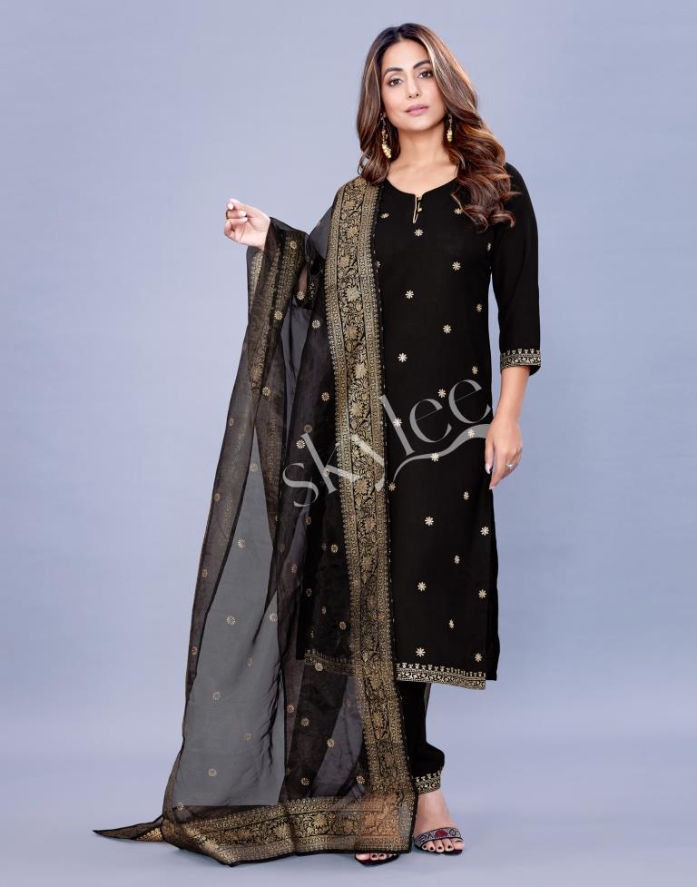 Black Kurti With Pant And Dupatta | Leemboodi