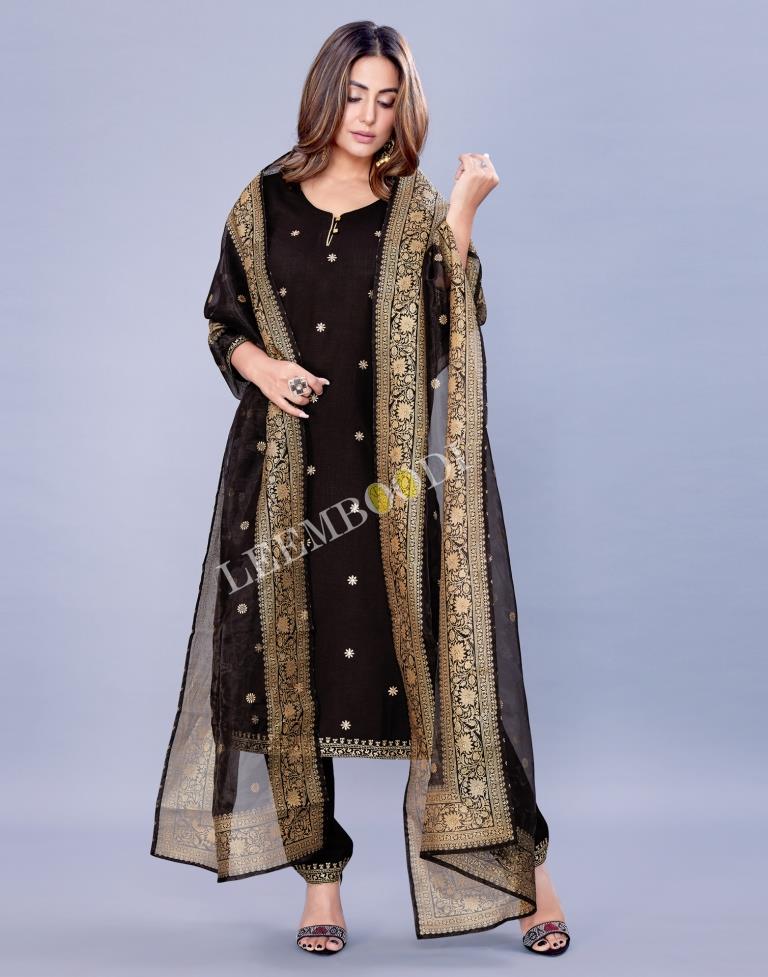 Black Kurti With Pant And Dupatta | Leemboodi