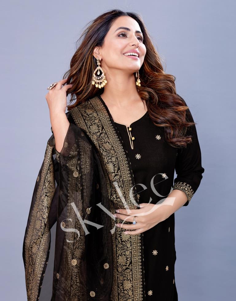 Black Kurti With Pant And Dupatta | Leemboodi