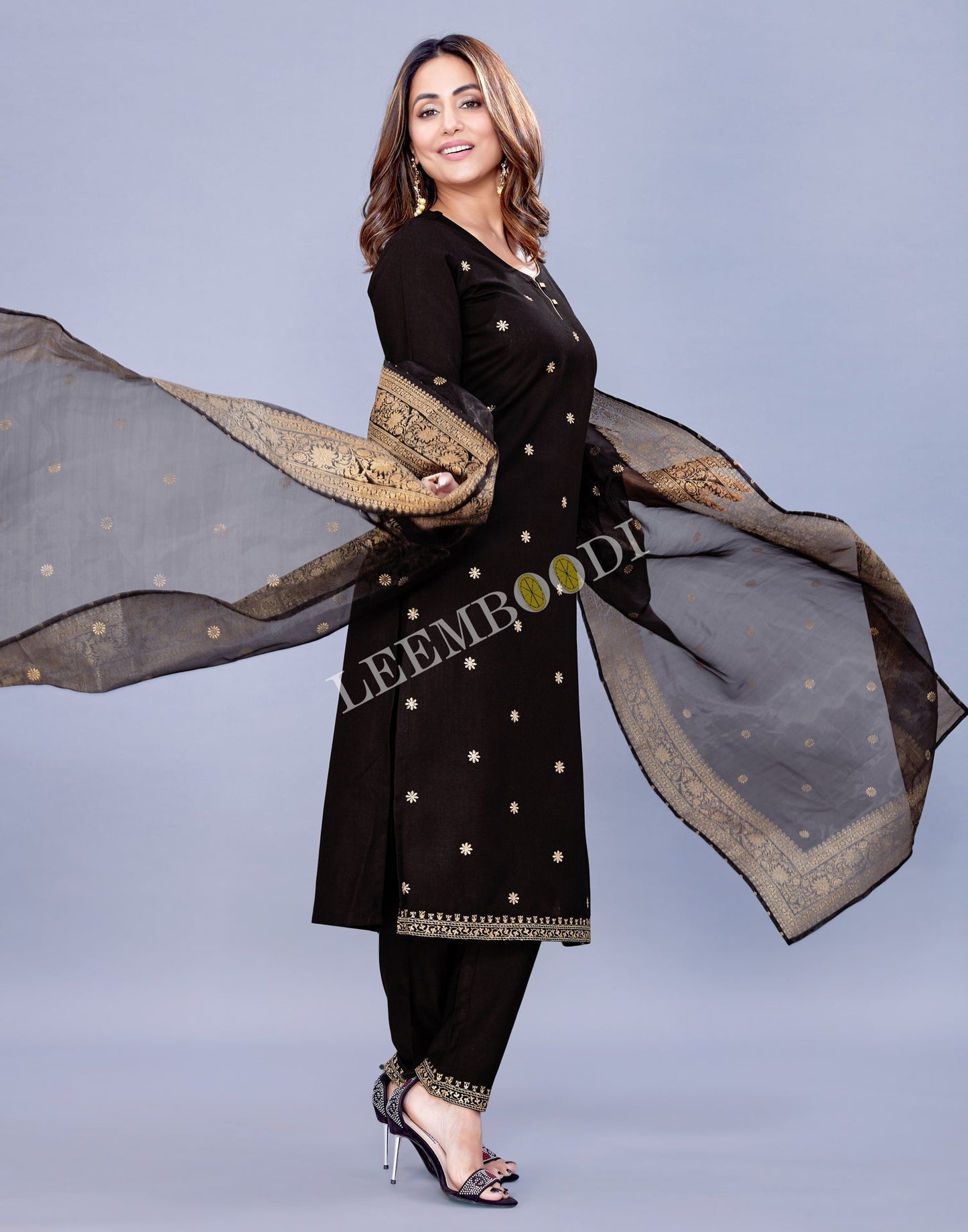 Black Kurti With Pant And Dupatta | Leemboodi