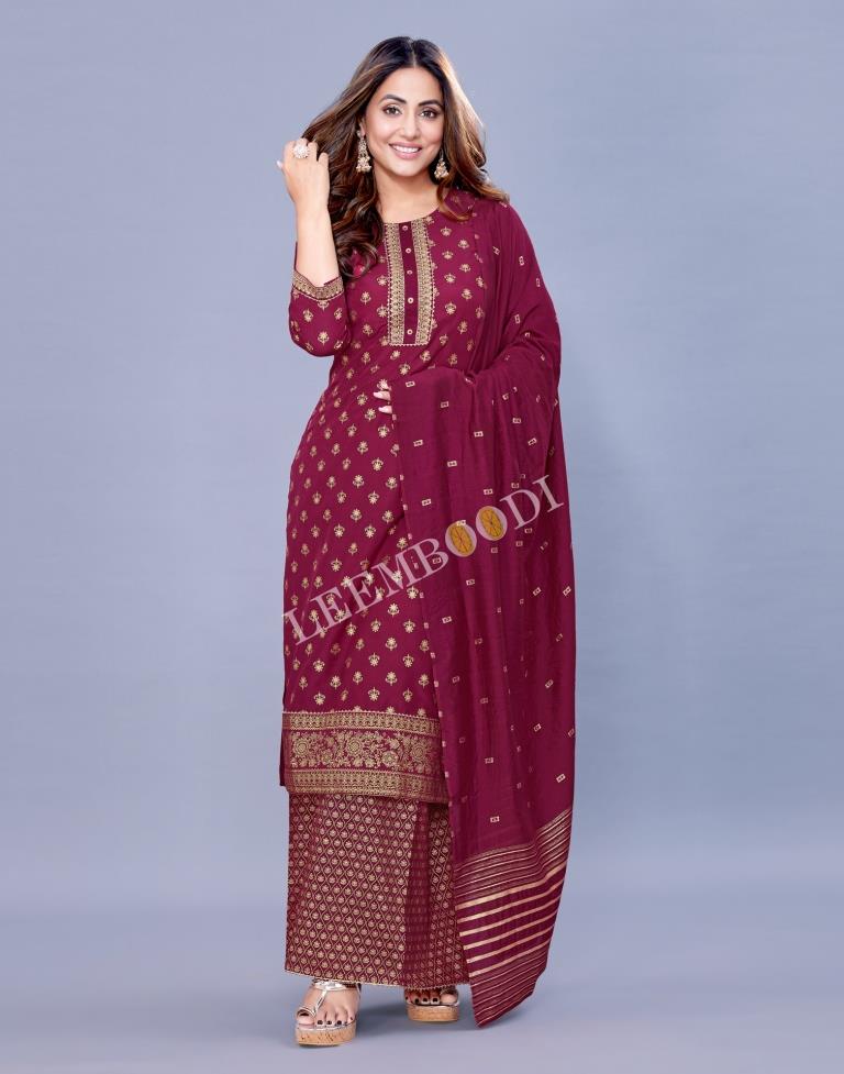 Cherry Pink Kurti With Palazzo And Dupatta | Leemboodi