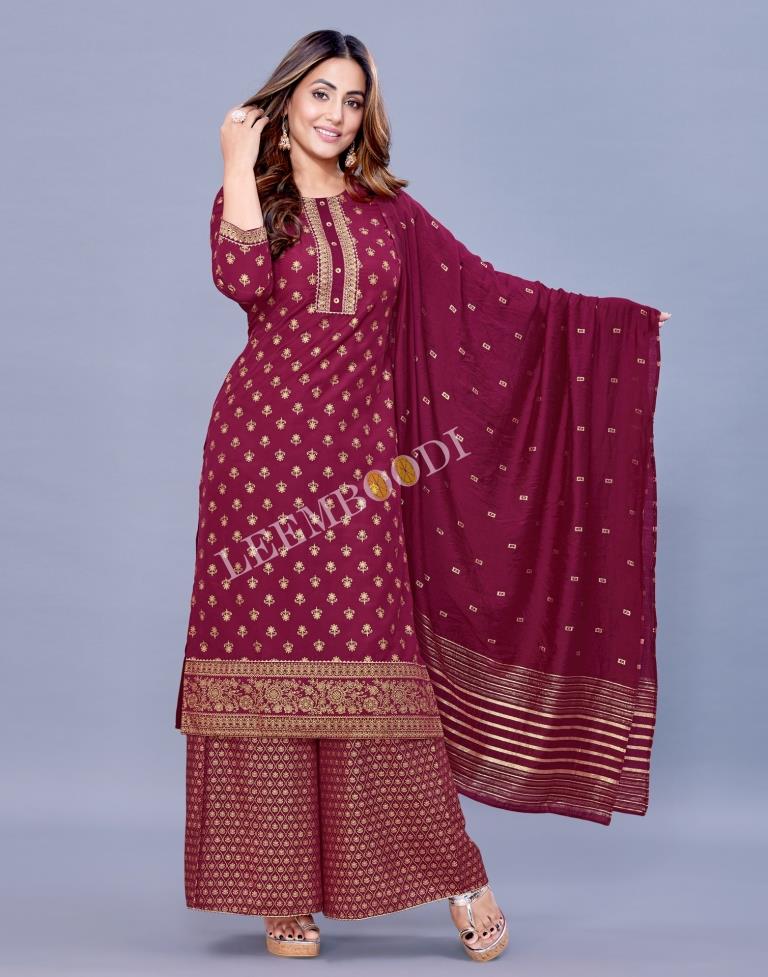 Cherry Pink Kurti With Palazzo And Dupatta | Leemboodi
