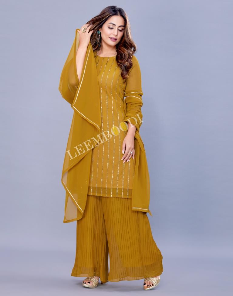 Mustard Kurti With Palazzo And Dupatta | Leemboodi