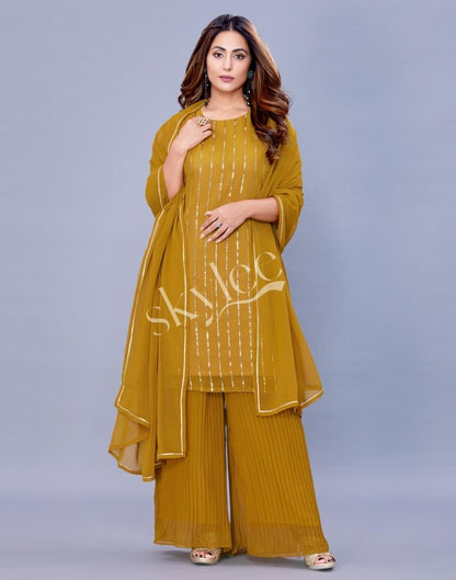 Mustard Kurti With Palazzo And Dupatta | Leemboodi