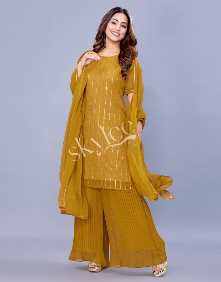 Mustard Kurti With Palazzo And Dupatta | Leemboodi