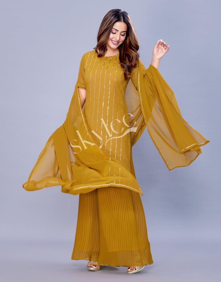 Mustard Kurti With Palazzo And Dupatta | Leemboodi