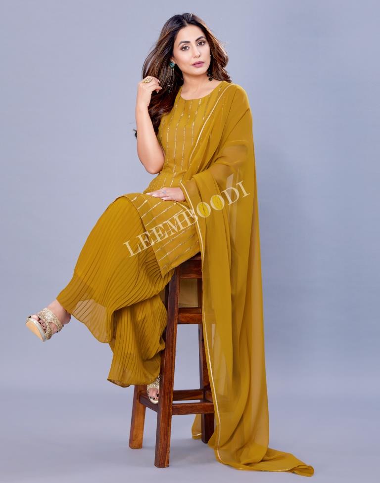 Mustard Kurti With Palazzo And Dupatta | Leemboodi