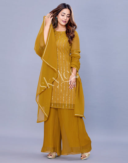 Mustard Kurti With Palazzo And Dupatta | Leemboodi