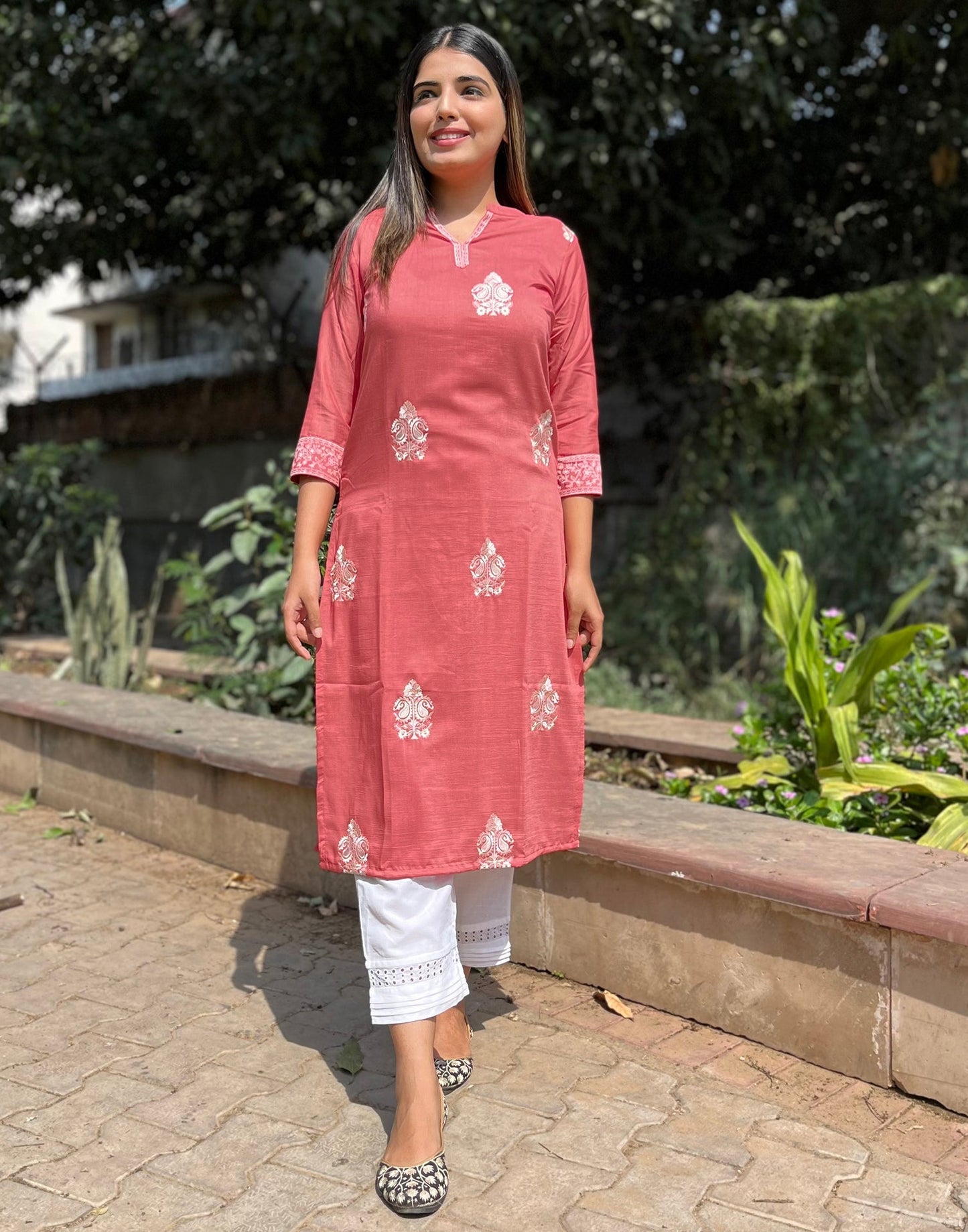 Coral Pink Embroidered Kurti | Sudathi