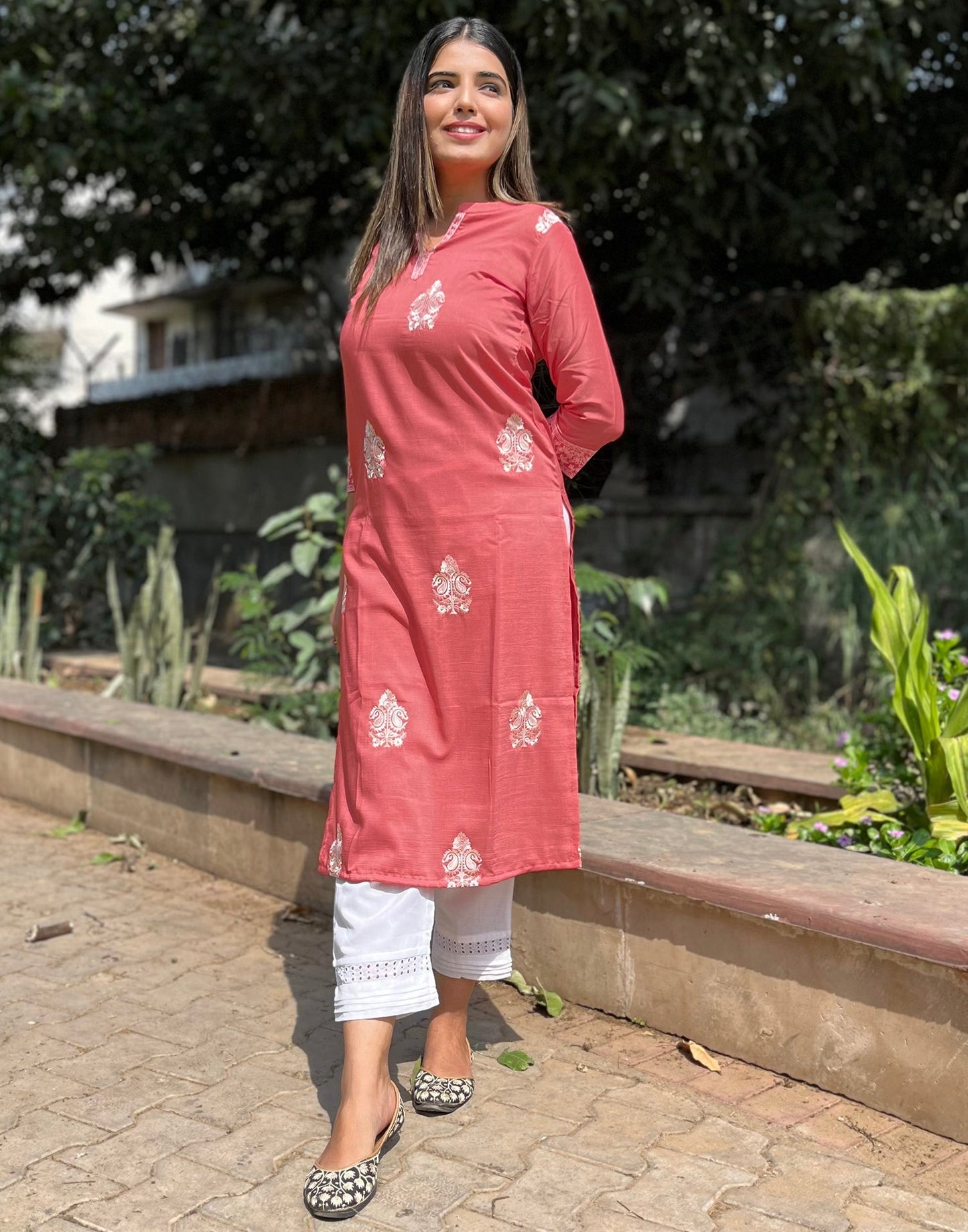 Coral Pink Embroidered Kurti | Sudathi