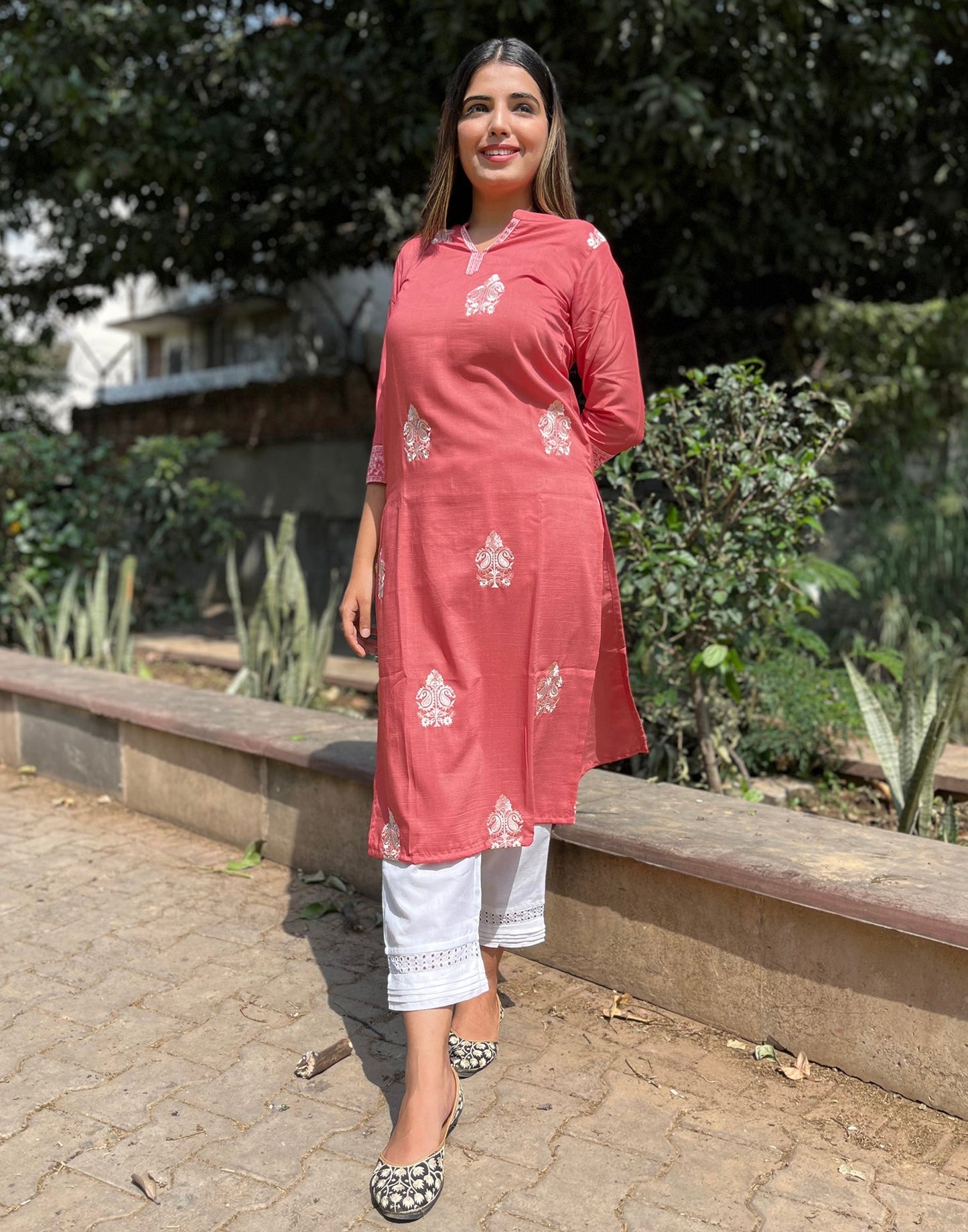 Coral Pink Embroidered Kurti | Sudathi