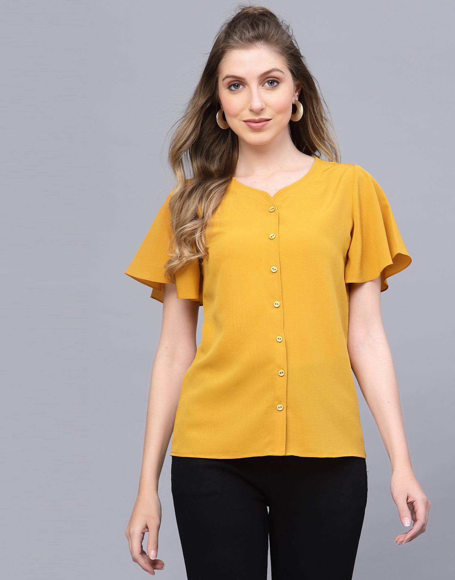 Mustared Flared Sleeves Top | Sudathi