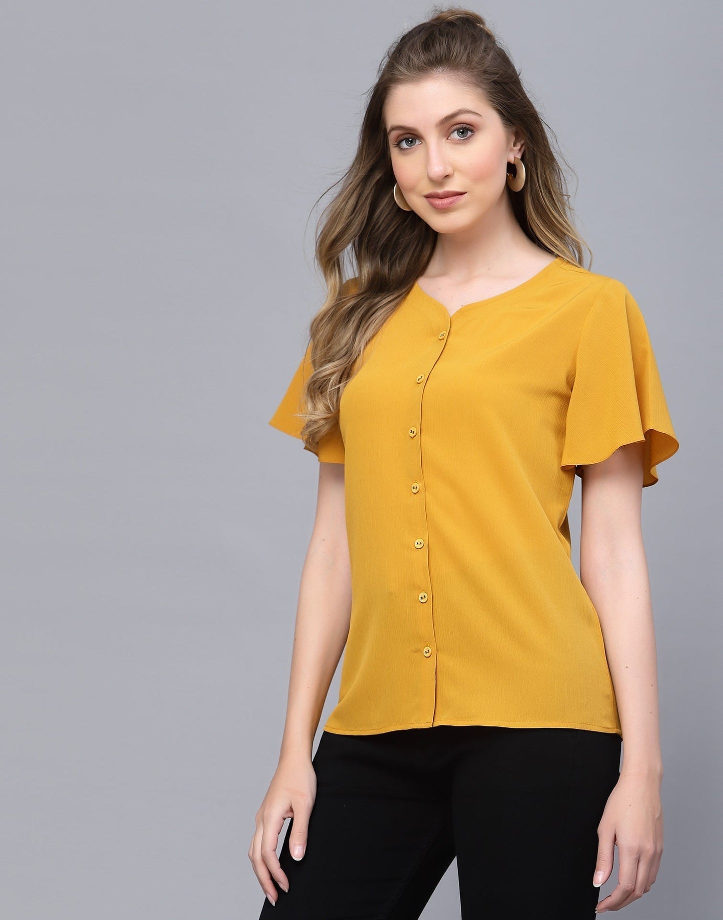 Mustared Flared Sleeves Top | Sudathi