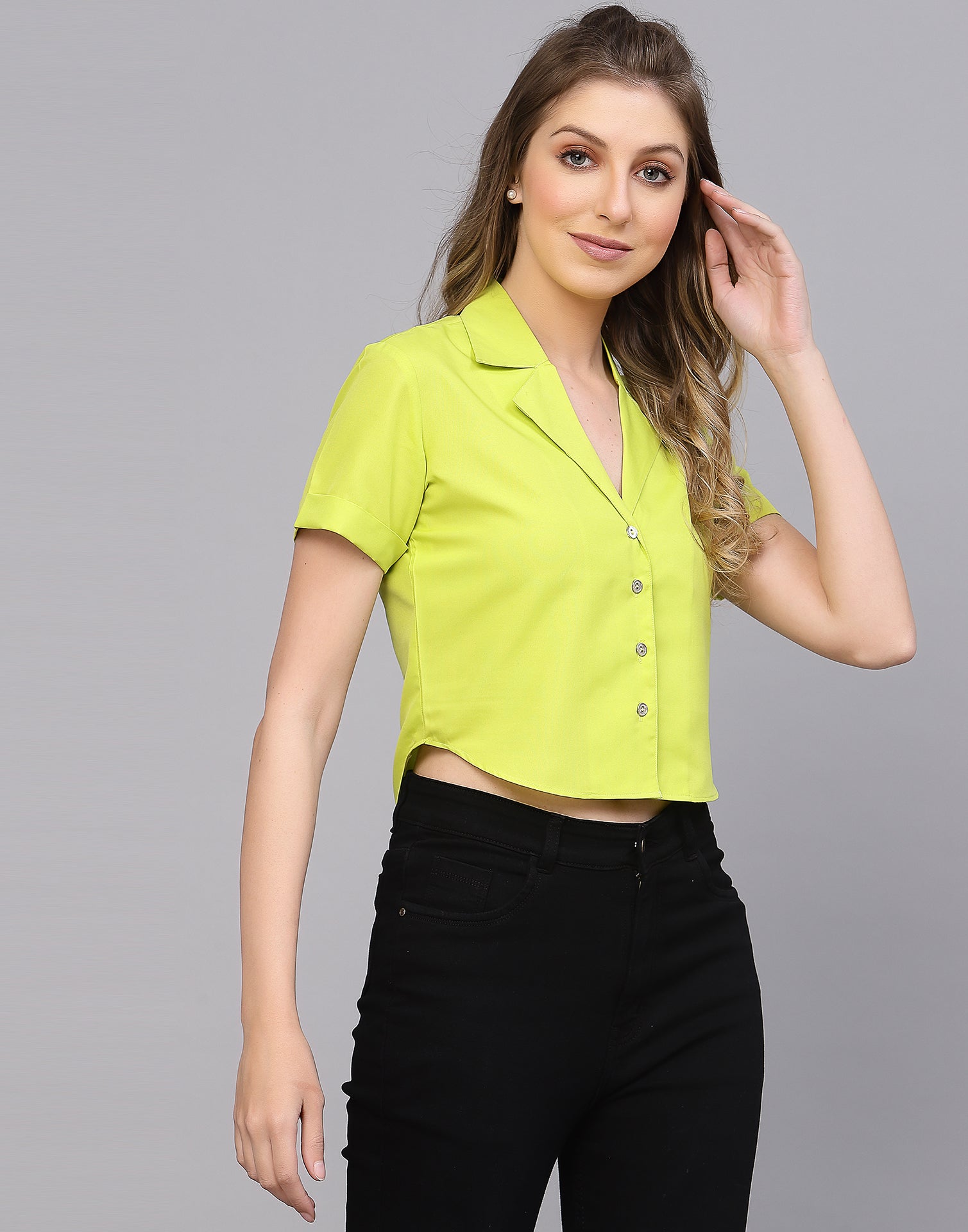 Neon Polyester Crop Shirt | Sudathi