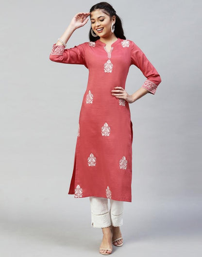 Coral Pink Embroidered Kurti | Sudathi