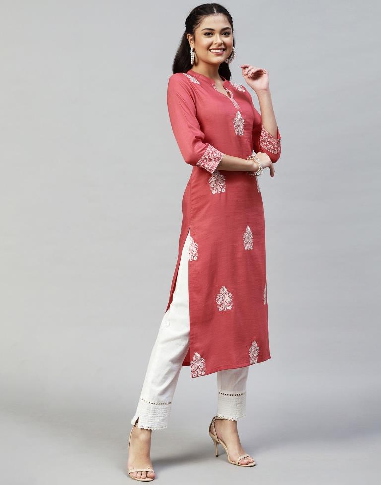 Coral Pink Embroidered Kurti | Sudathi