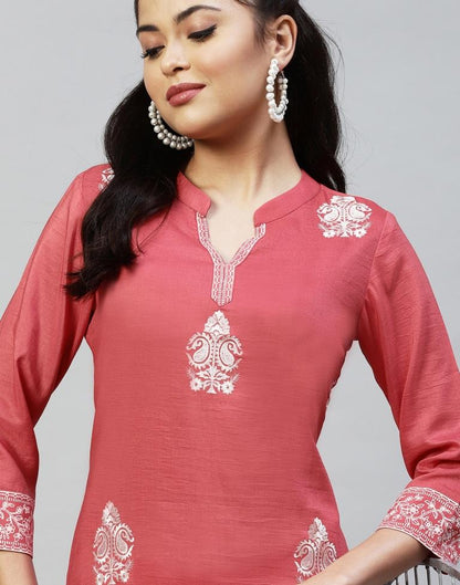 Coral Pink Embroidered Kurti | Sudathi