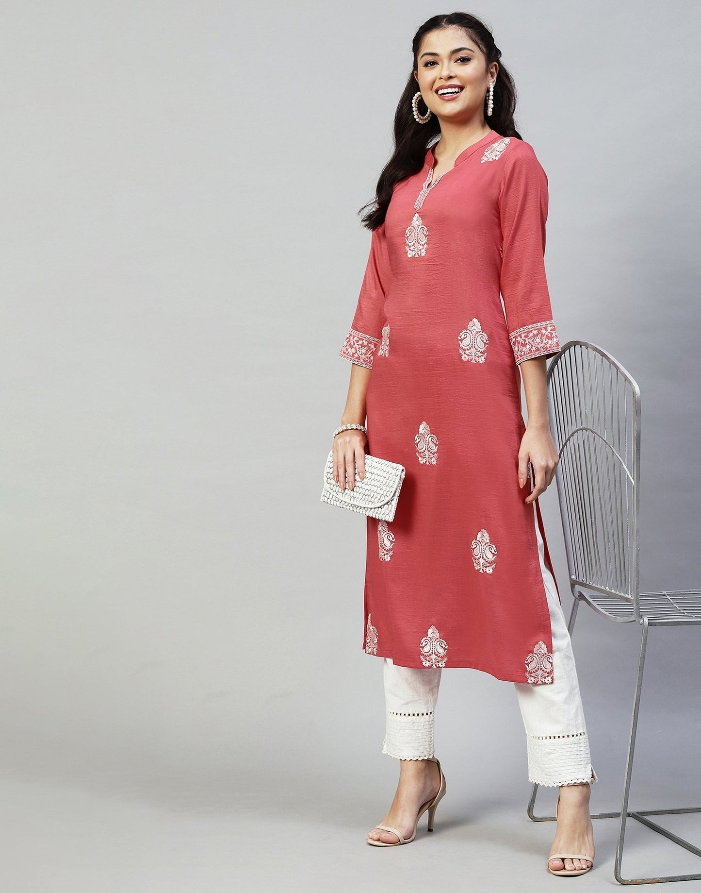 Coral Pink Embroidered Kurti | Sudathi