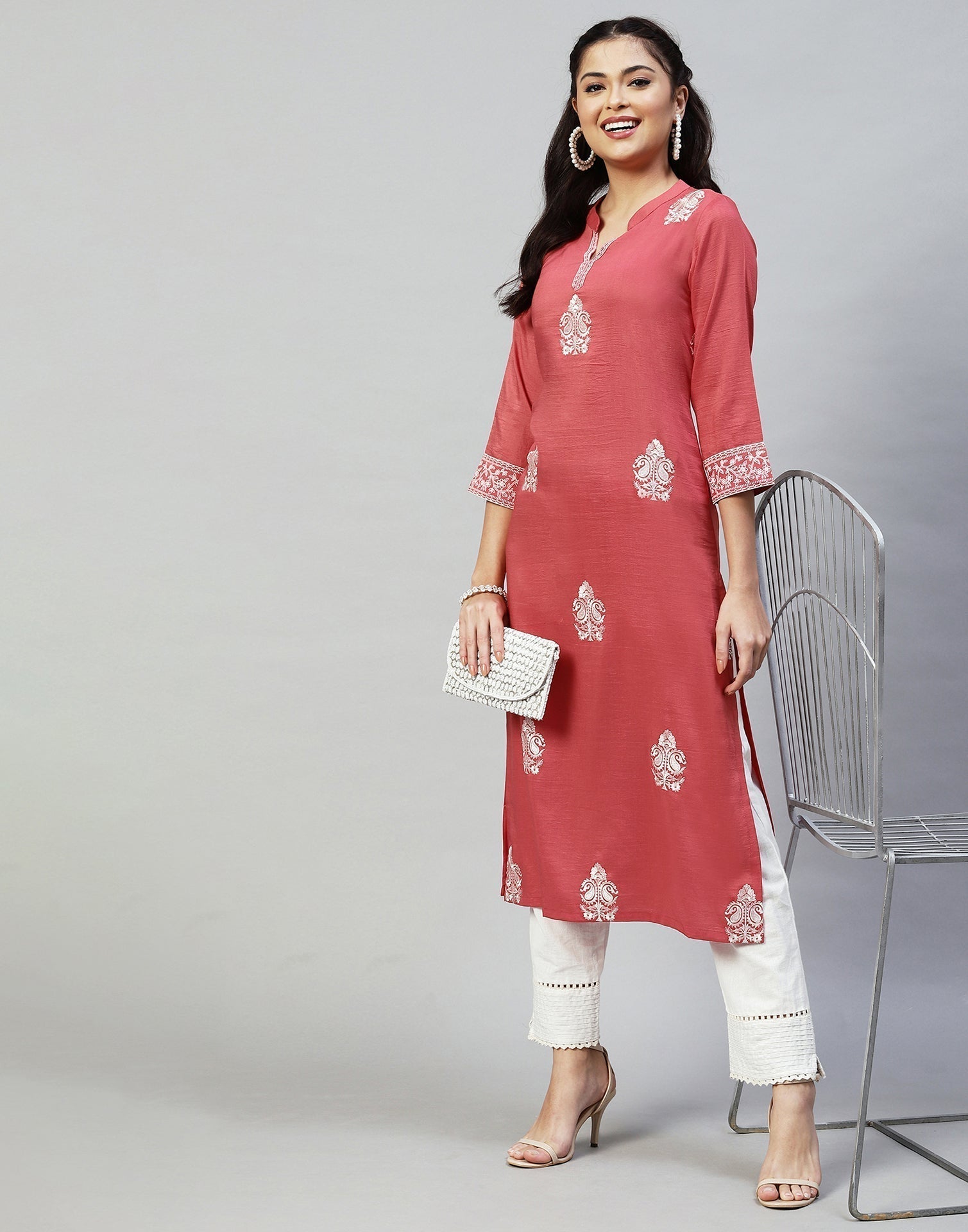 Coral Pink Embroidered Kurti | Sudathi