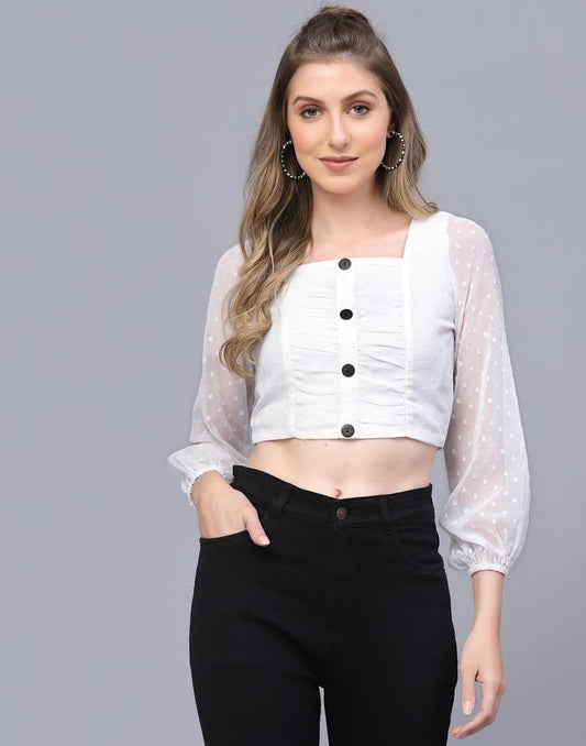 Off White Self Design Top | Leemboodi