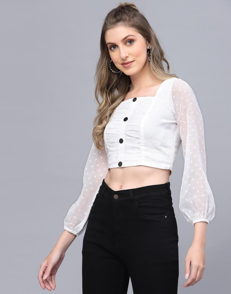 Off White Self Design Top | Leemboodi