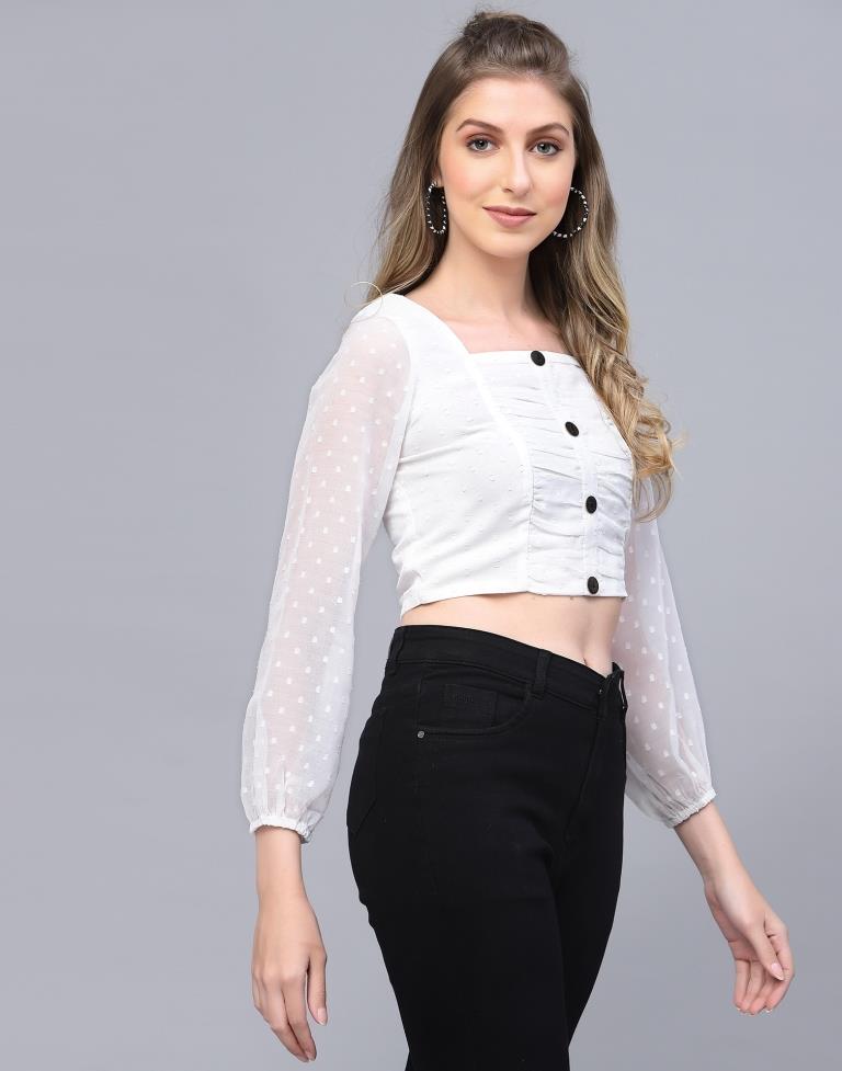 Off White Self Design Top | Leemboodi