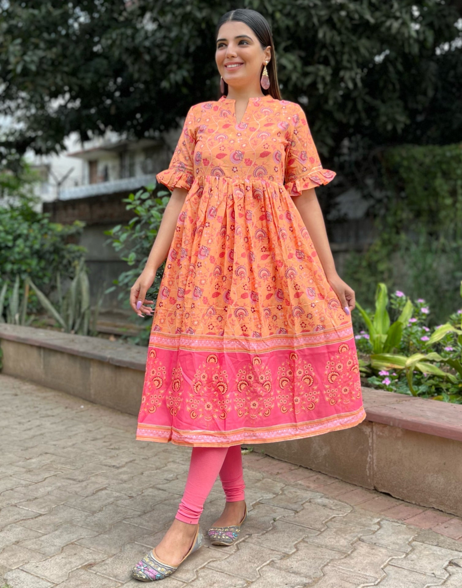 Orange Flared Kurti | Leemboodi