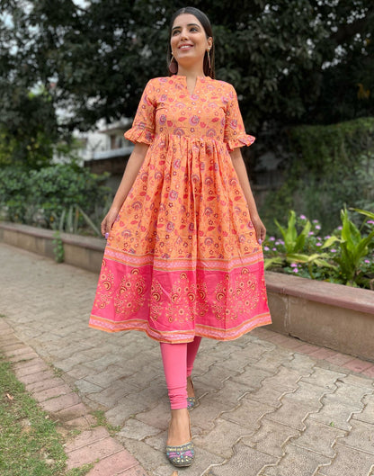 Orange Flared Kurti | Leemboodi