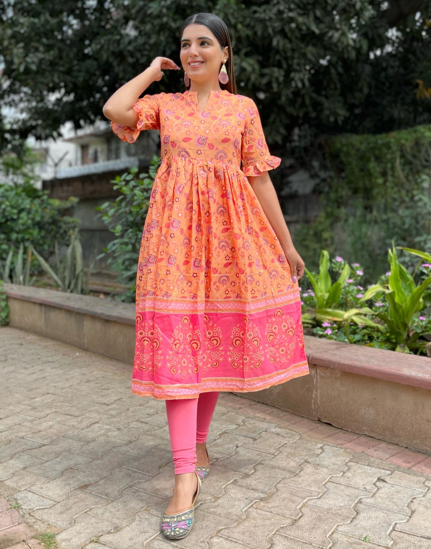 Orange Flared Kurti | Leemboodi