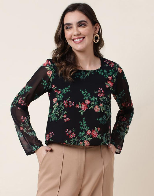 Black Georgette Printed Top | Sudathi