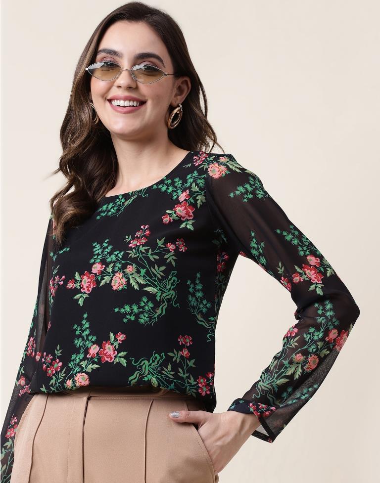 Black Georgette Printed Top | Sudathi