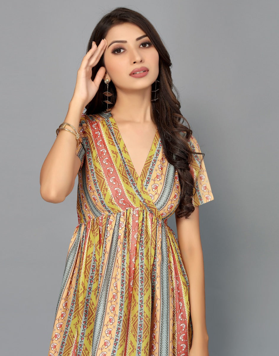 Multicoloured Ethnic Dress | Leemboodi