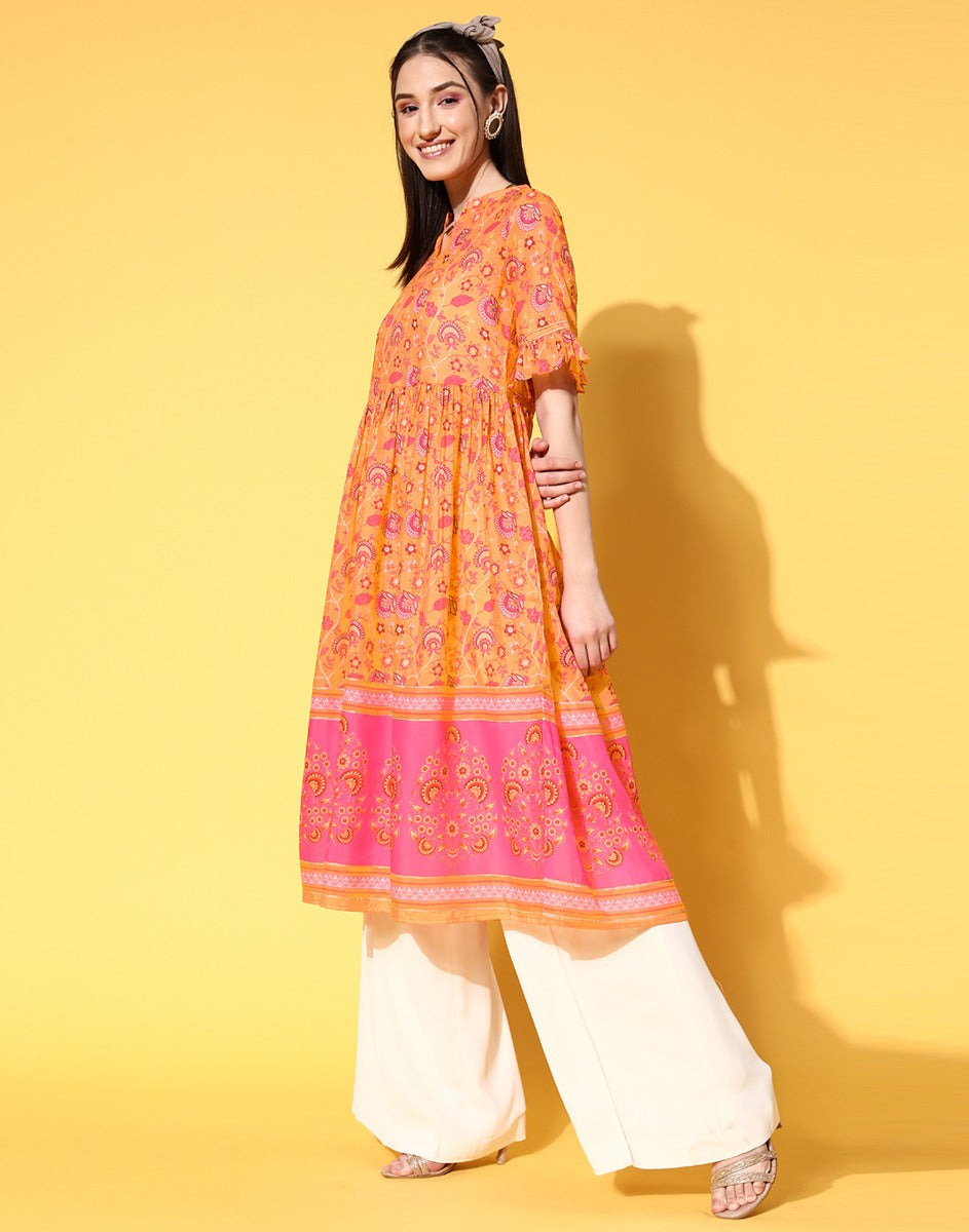 Orange Flared Kurti | Leemboodi