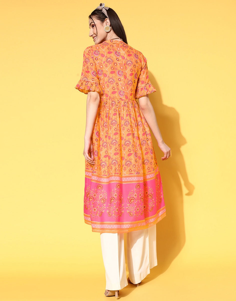 Orange Flared Kurti | Leemboodi