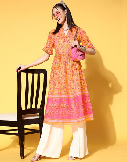 Orange Flared Kurti | Leemboodi