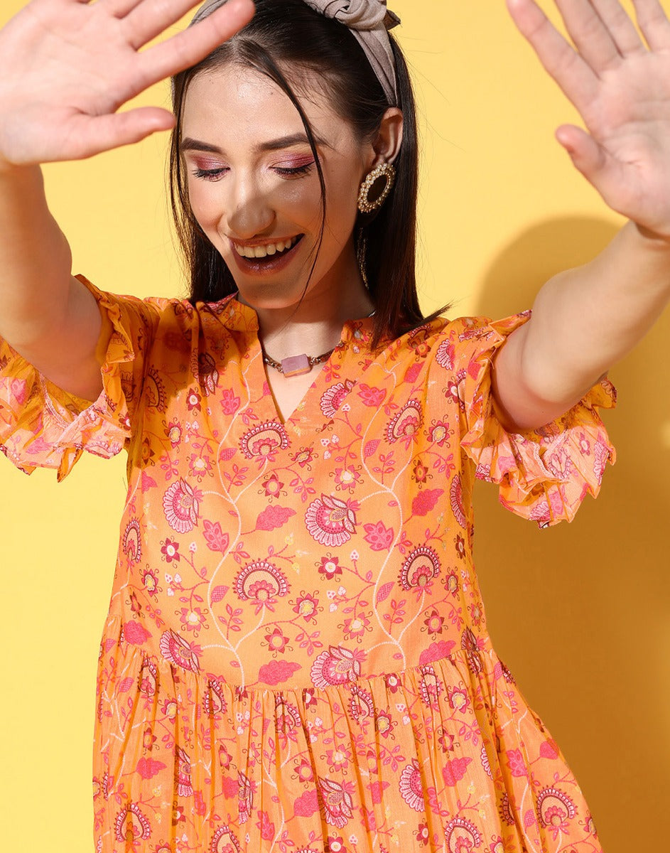 Orange Flared Kurti | Leemboodi