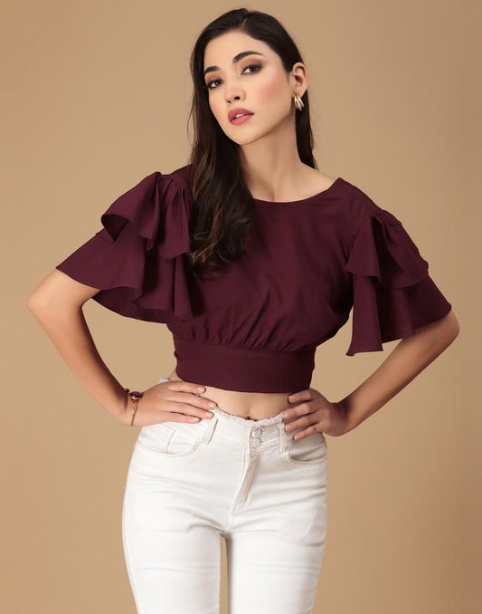 Maroon Stylish Back Crop Top | Leemboodi