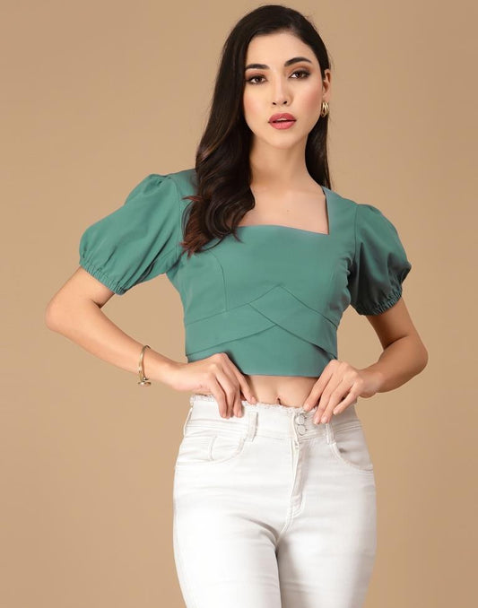 Rama Square Neck Balloon Sleeve Crop Top | Leemboodi